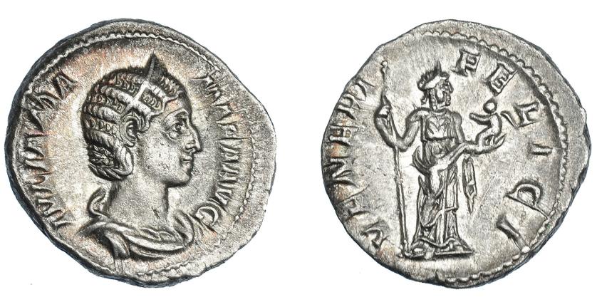 447   -  IMPERIO ROMANO. JULIA MAMEA (bajo Alejandro Severo). Denario. Roma (225-235). R/ Venus a der. AR 3,43 g. 20,18 mm. RIC-351. EBC-. Ex Vico 145, lote 3163.
