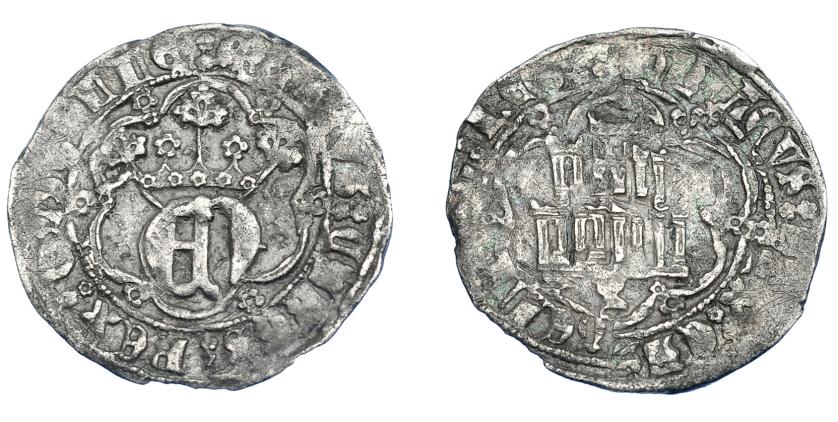 481   -  REINOS DE CASTILLA Y LEÓN. ENRIQUE IV. 1/2 real. Cuenca. AR 1,66 g. 21,3 mm. III-697. BMM-923. MBC-. Muy escasa.