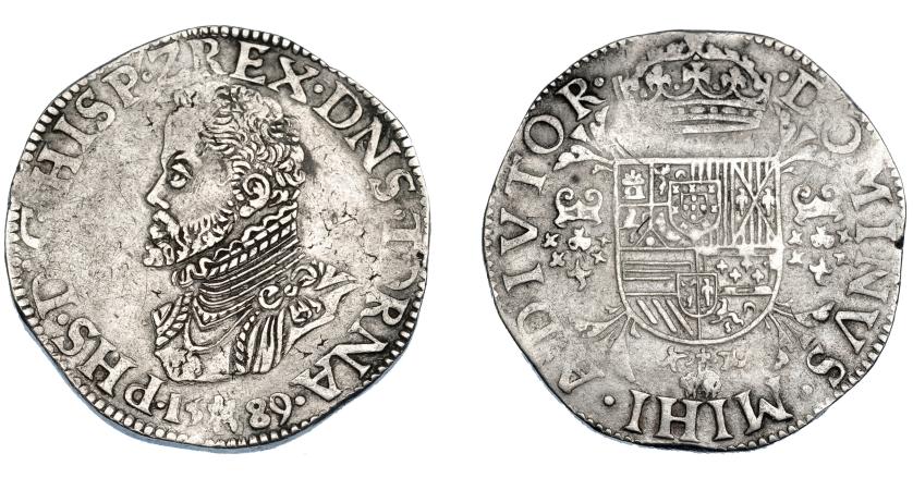 514   -  FELIPE II. Ducatón Felipe. 1589. Tournai. DEL-45. DAV-8655. Leves vanos. MBC.