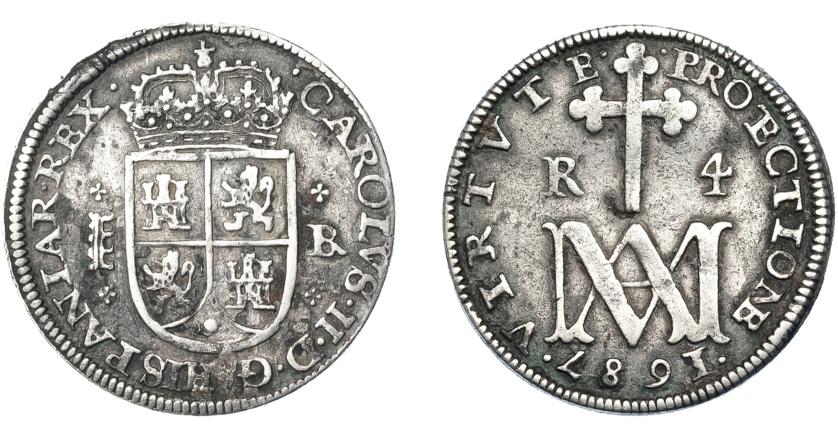532   -  CARLOS II. 4 reales. 1687. Segovia. BR. AC-567. MBC-/MBC. Escasa.