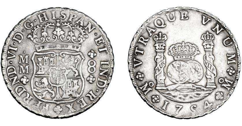 550   -  FERNANDO VI. 8 reales. 1754. México. MM. VI-364. Escasa. MBC. 