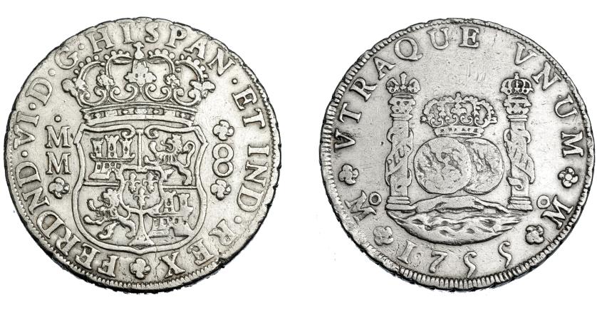 551   -  FERNANDO VI. 8 reales. 1755. México. MM. VI-366. Pequeñas marcas. MBC+/MBC-.
