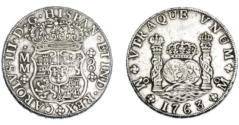 565   -  CARLOS III. 8 reales. 1763/2. México. MM. VI-920. MBC. Rara.