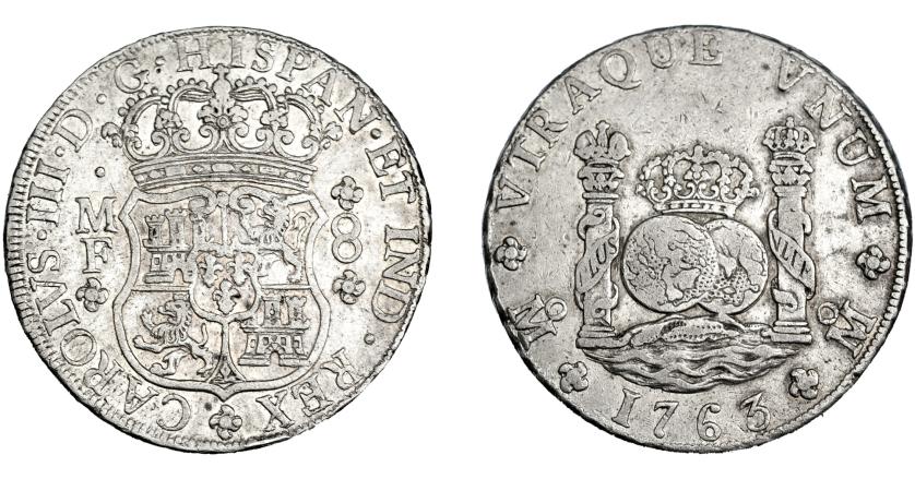 566   -  CARLOS III. 8 reales. 1763. México. MF. VI-921. MBC/MBC-.