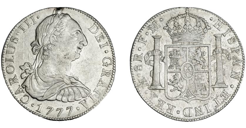 575   -  CARLOS III. 8 reales. 1777. México. FM. VI-938. Punto de óxido en anv. R.B.O. MBC+.