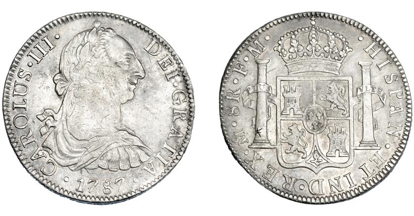 579   -  CARLOS III. 8 reales. 1787. México. FM. VI-952. Un resello oriental en rev. MBC+.