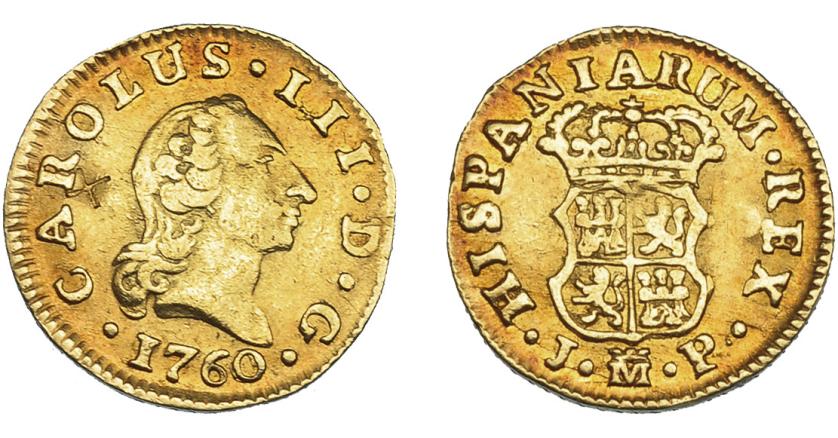 581   -  CARLOS III. 1/2 escudo. 1760. Madrid. JP. VI-1040. Contramarca X en anv. MBC+.