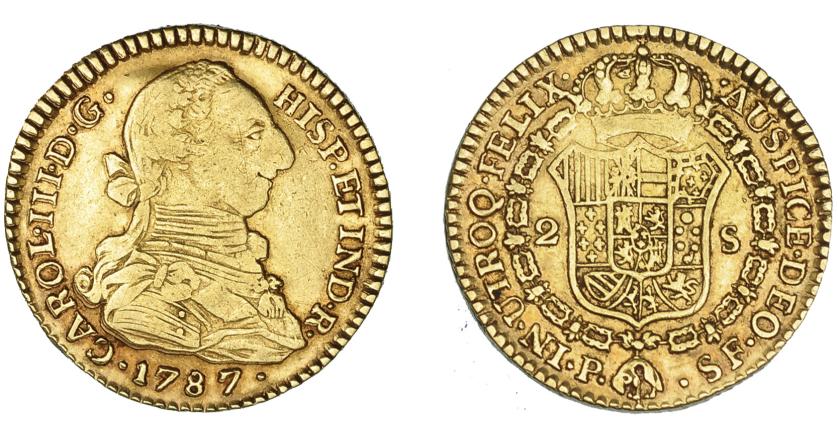591   -  CARLOS III. 2 escudos. 1787. Popayán. SF. VI-1386.MBC-/MBC. 