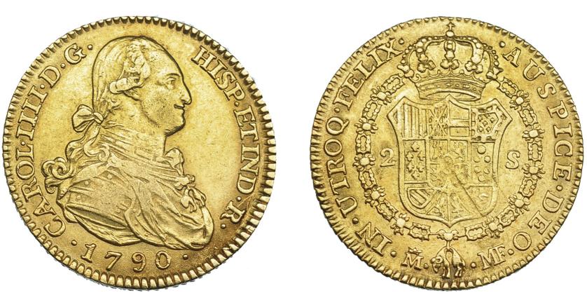 610   -  CARLOS IV. 2 escudos. 1790. Madrid. MF. VI-1040. Rayas de ajuste en rev. MBC+.