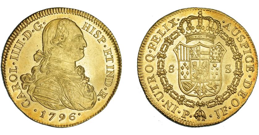 614   -  CARLOS IV. 8 escudos. 1796. Popayán. JF. VI-1376. B.O. EBC+.