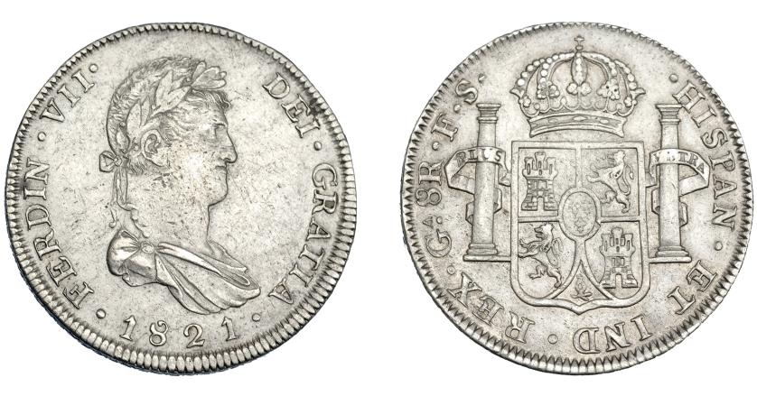 632   -  FERNANDO VII. 8 reales. 1821. Guadalajara. FS. VI-1012. Pequeñas marcas. MBC.