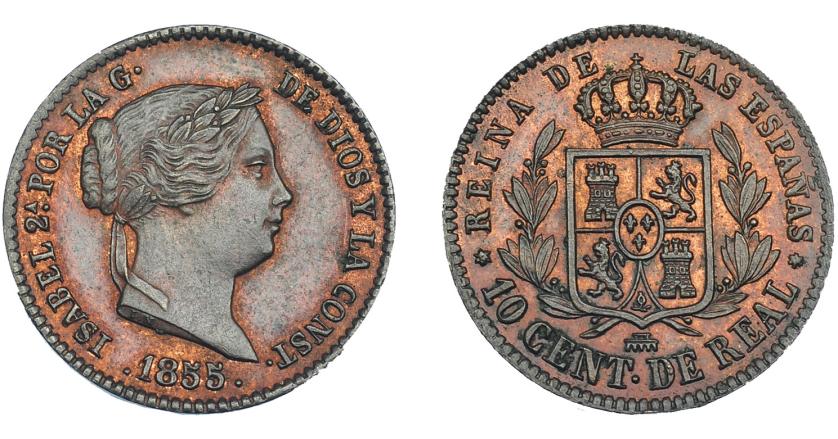657   -  ISABEL II. 10 céntimos de real. 1855. Segovia. VI-132. R.B.O. EBC.