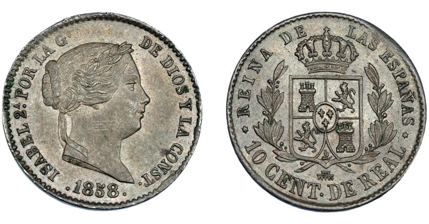 659   -  ISABEL II. 10 céntimos de real. 1858. Segovia. VI-135. SC.