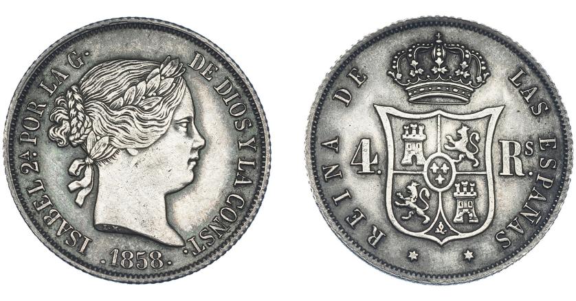 662   -  ISABEL II. 4 reales. 1858. Madrid. VI-397. EBC/EBC-.