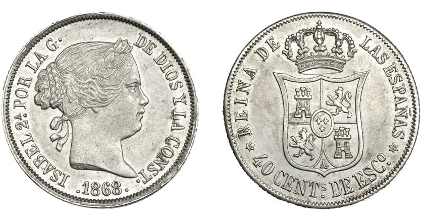 663   -  ISABEL II. 40 céntimos de escudo. 1868*18-68. Madrid. VI-432. EBC/EBC-.