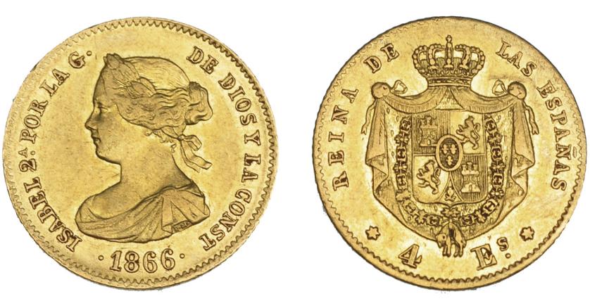 666   -  ISABEL II. 4 escudos. 1866. Madrid. VI-571. EBC-.