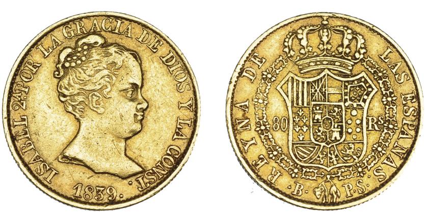 668   -  ISABEL II. 80 reales. 1839. Barcelona. PS. VI-581. MBC.