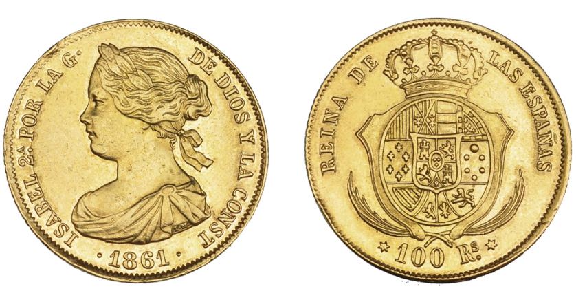 670   -  ISABEL II. 100 reales. 1861. Madrid. VI-648. EBC.