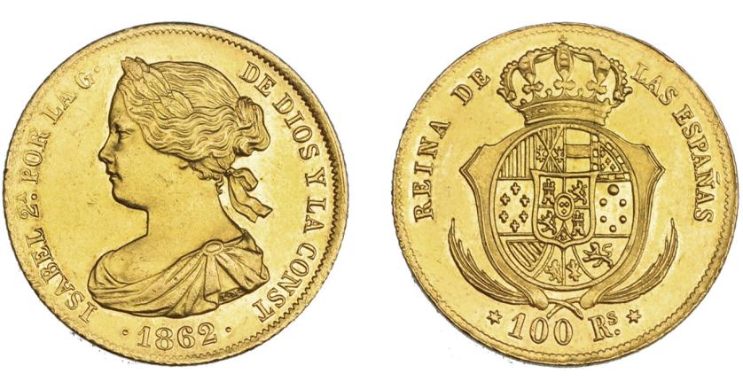 671   -  ISABEL II. 100 reales. 1862. Madrid. VI-649. EBC+.