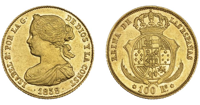 672   -  ISABEL II. 100 reales. 1858. Sevilla. VI-658. EBC+.