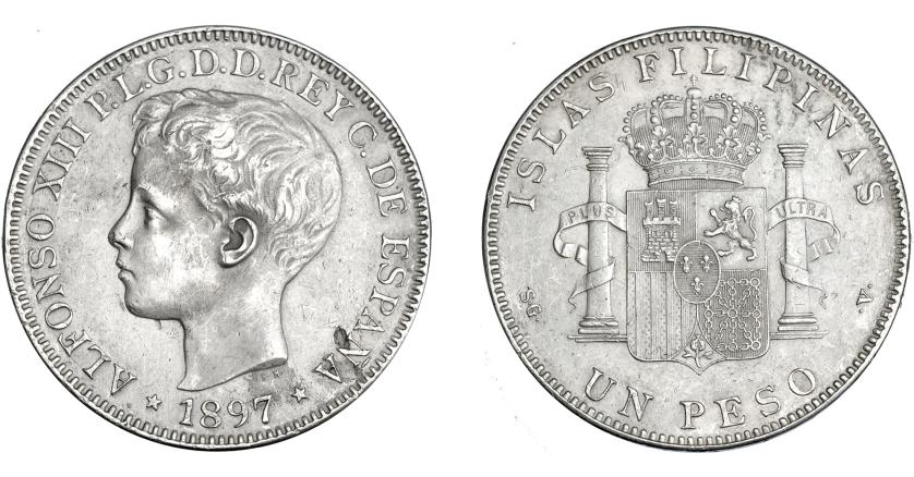 696   -  ALFONSO XIII. Peso. 1897. Manila. SGV. VII-192. EBC-.