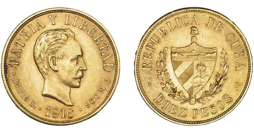 734   -  MONEDAS EXTRANJERAS. CUBA. 10 pesos. 1916. KM-20. EBC.
