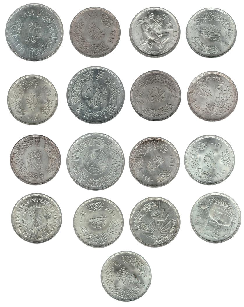 739   -  MONEDAS EXTRANJERAS. EGIPTO. Lote de 17 monedas de 1 libra de 1968, 1970 (2), 1974, 1976, 1977 (3), 1978, 1979 (2), 1980 (3) y 1981 (2). SC.