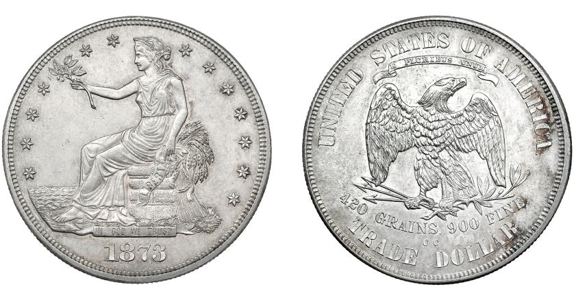 745   -  MONEDAS EXTRANJERAS. ESTADOS UNIDOS DE AMÉRICA. Trade dollar. 1873. CC. NGC-UNC cleaned. 