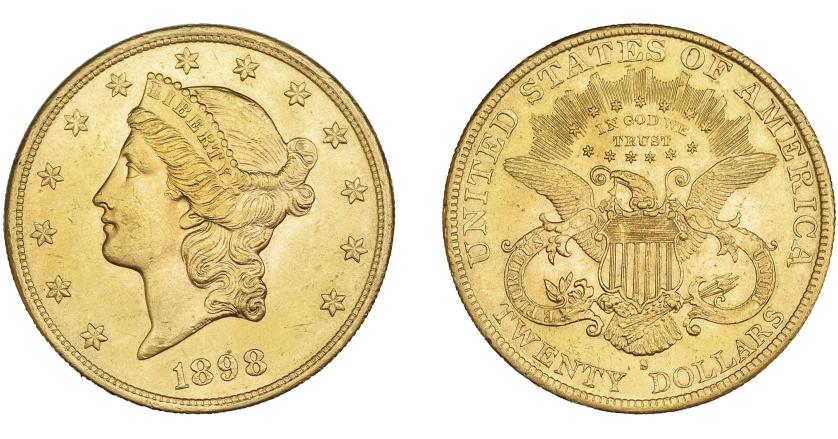 748   -  MONEDAS EXTRANJERAS. ESTADOS UNIDOS DE AMÉRICA. 20 dólares 1898-S. KM-74.3. EBC+.