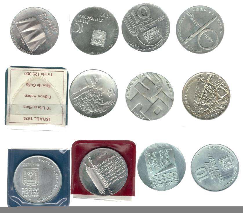 760   -  MONEDAS EXTRANJERAS. ISRAEL. Lote de 12 monedas de 10 lirot de 1968, 1969, 1970, 1971 (2), 1972 (2), 1973 (2), y 1974 (2).SC.