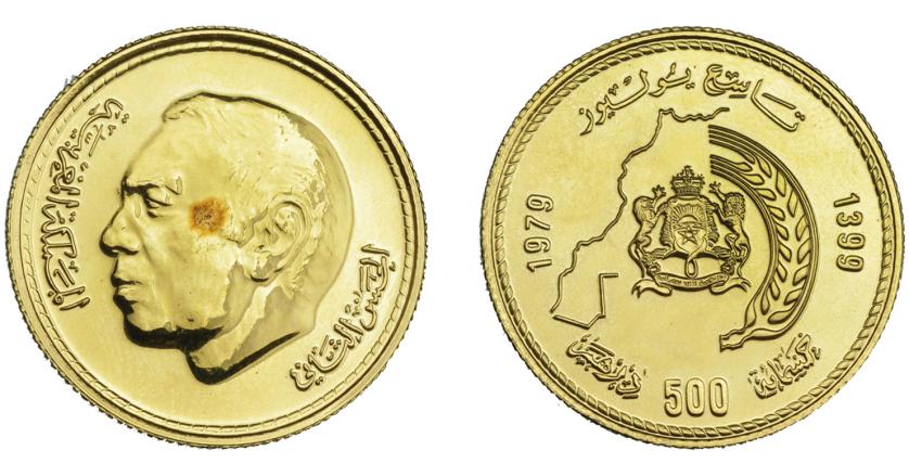 765   -  MONEDAS EXTRANJERAS. MARRUECOS. 500 dirhams. 1399 H (1979). KM-71. SC.