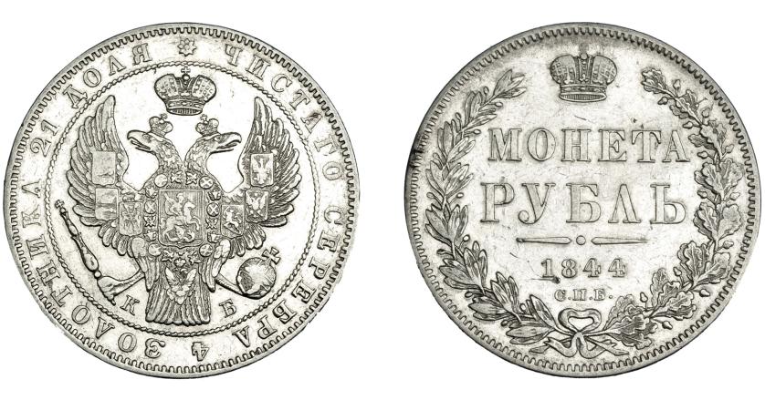 770   -  MONEDAS EXTRANJERAS. RUSIA. Nicolás I. 1 rublo de 1844 de San Petersburgo. KM-168.1. Pequeñas marcas. MBC+.