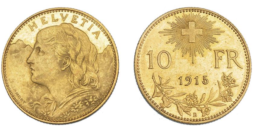 776   -  MONEDAS EXTRANJERAS. SUIZA. 10 francos. 1915. KM-36. EBC+.