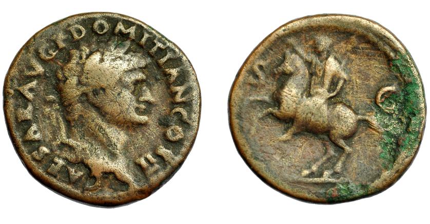 237   -  IMPERIO ROMANO. DOMICIANO. As. Roma (73-74 d.C.). R/ Domiciano a caballo a izq. con cetro y mano levantada; S-C. AE 9,32 g. 41,4 mm. RIC-672. Oxidación en rev. BC+.