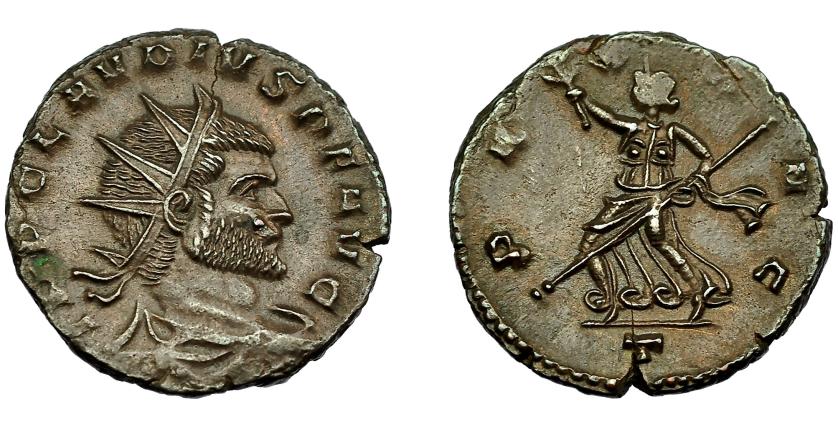 355   -  IMPERIO ROMANO. CLAUDIO II. Antoniniano. Mediolanum (268-270). R/ Pax avanzando a izq. con rama de olivo y cetro; PAX AVG, exergo T. VE 2,81 g. 16,6 mm. RIC-157. EBC/EBC-.
