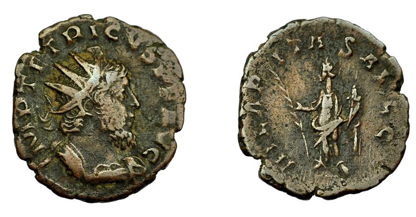 364   -  IMPERIO ROMANO. TÉTRICO I. Antoniniano. Sur de la Galia o Colonia (271-274). A/ IMP TETRICVS P F AVG. R/ Hilaritas a izq. con palma y cornucopia; HILARITAS AVGG. VE 2,53 g. 18,4 mm. RIC-80. MBC-.