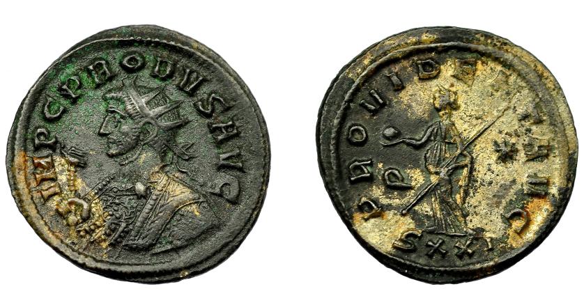 369   -  IMPERIO ROMANO. PROBO. Antoniniano. Ticinum (276-282). R/ Providentia a izq. con cetro y globo; PROVIDENT AVG, Q-*/SXXI. VE 4,05 g. 21,2 mm. RIC-490. R.B.O. MBC+.