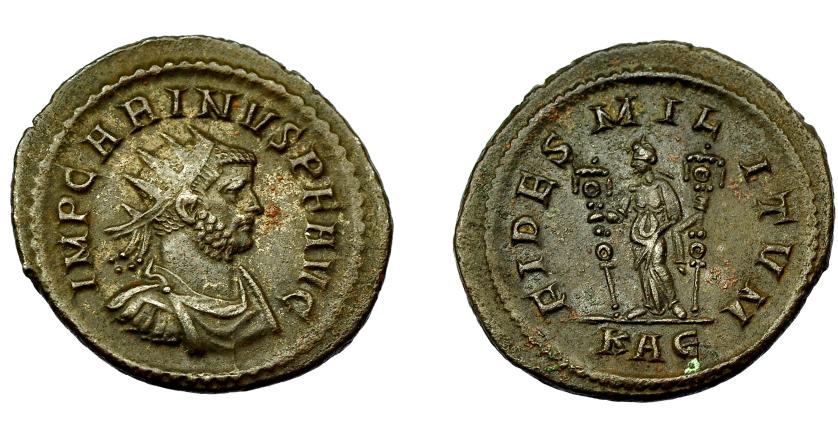 376   -  IMPERIO ROMANO. CARINO. Antoniniano. Roma (283-285). R/ Fides a izq. con dos signa; FIDES MILITVM. VE 3,72 g. 22,7 mm. RIC-253. MBC+.