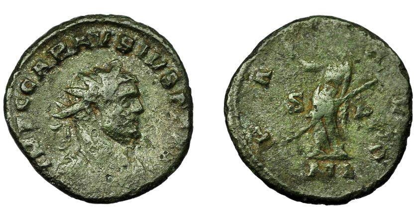 380   -  IMPERIO ROMANO. CARAUSIO. Antoniniano. Londinium (286-293). A/ IMP C CAEAVSIVS (…). R/ Pax a izq. con rama de olivo y cetro; PAX AVG, S-P/ML. VE 2,88 g. 20,3 mm. RIC-118? BC+/BC.