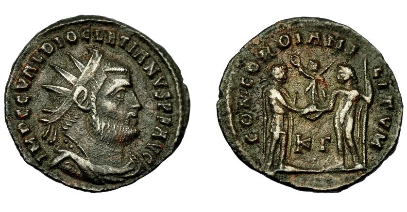 382   -  IMPERIO ROMANO. DIOCLECIANO. Antoniniano. Heraclea (291-292). R/ Júpiter a izq. dando Victoria al emperador; CONCORDIA MILITVM, KG. VE 2,76 g. 19,3 mm. RIC-284? MBC+/MBC.