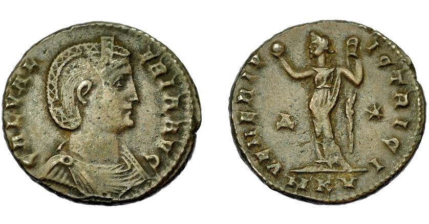 384   -  IMPERIO ROMANO. GALERIA VALERIA. Follis. Cizycus (309-310). R/ Venus a izq. con manzana y sujetándose el vestido; VENERI VICTRICI, D-*/MKV. AE 6,44 g. 22 mm. RIC-58. MBC. Escasa. Ex colección Hierro.