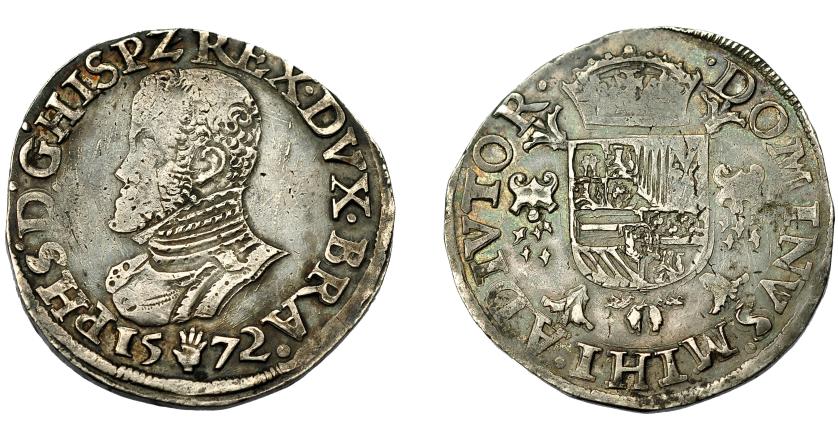471   -  FELIPE II. 1/2 escudo. 1572. Amberes. Vanhoudt-301AN. Acuñación floja en zonas. MBC.