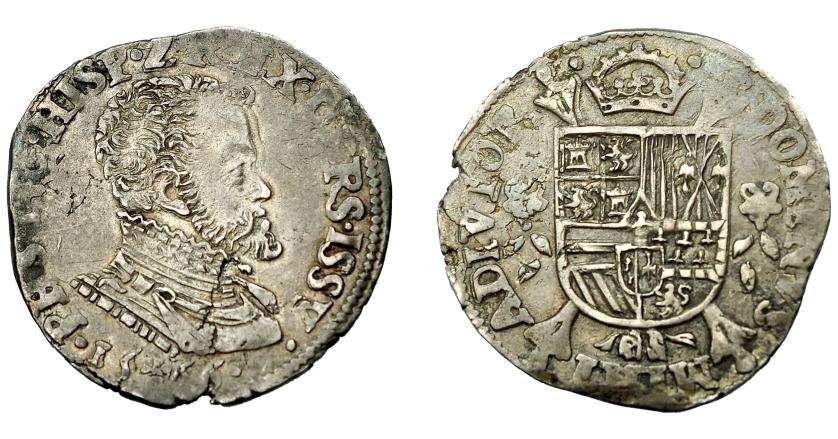 473   -  FELIPE II. 1/5 de escudo. 1567. Hasselt (Limburgo). Vanhoudt-271.HS. MBC+.