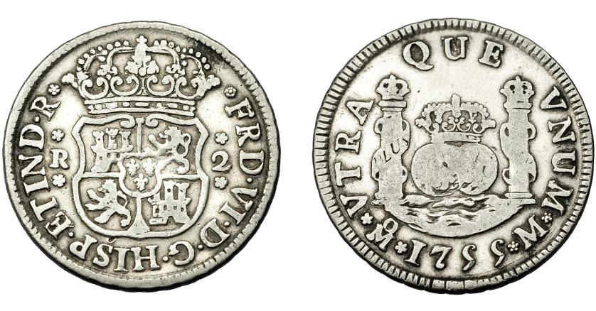 497   -  FERNANDO VI. 2 reales. 1755. México. M. VI-231. MBC/MBC-.
