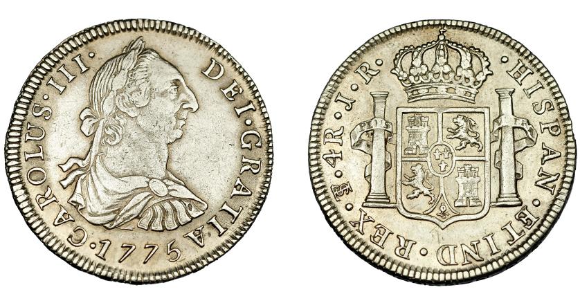 500   -  CARLOS III. 4 reales. 1775. Potosí. JR. VI-981. MBC+. Escasa.