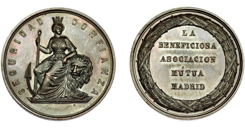 547   -  ISABEL II. Medalla. La Beneficiosa. Asociación Mutua Madrid. S/F. AE 37 mm. SC.