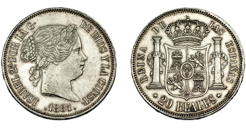 554   -  ISABEL II. 20 reales. 1861. Madrid. VI-517. Pequeñas marcas. EBC-.