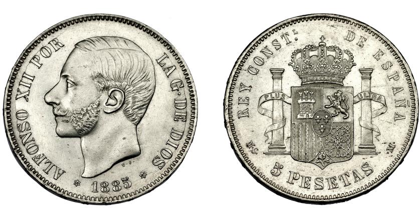 561   -  ALFONSO XII. 5 pesetas 1885 *18-87. Madrid. MSM. VII-93. Limpiada. EBC-.