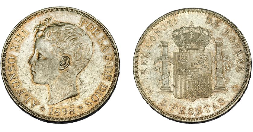 570   -  ALFONSO XIII. 5 pesetas. 1898 *18-98. Madrid. SGV. VII-190. B.O. EBC+.