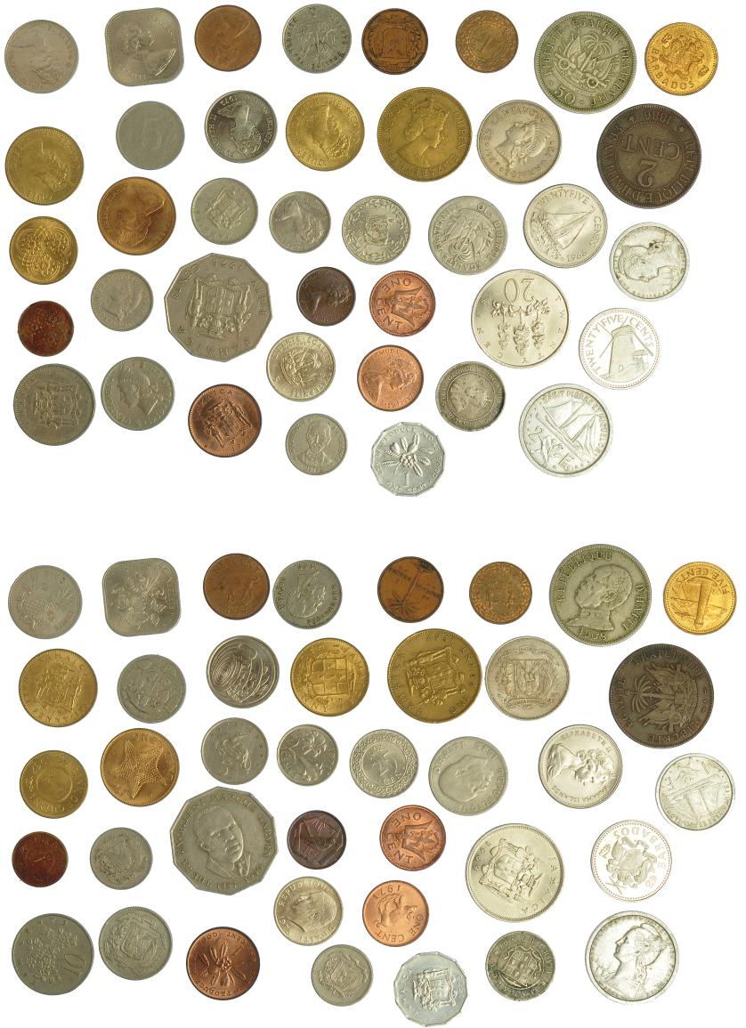 625   -  MONEDAS EXTRANJERAS. Lote de 39 monedas de distintos países: República Dominicana (5), S. Pierre y Miquelon (2), Haití (6), Jamaica (10), Caimán (2), Bermudas (3), Suriname (1), Guayana (2), Barbados (3), Bahamas (4). MBC/SC.